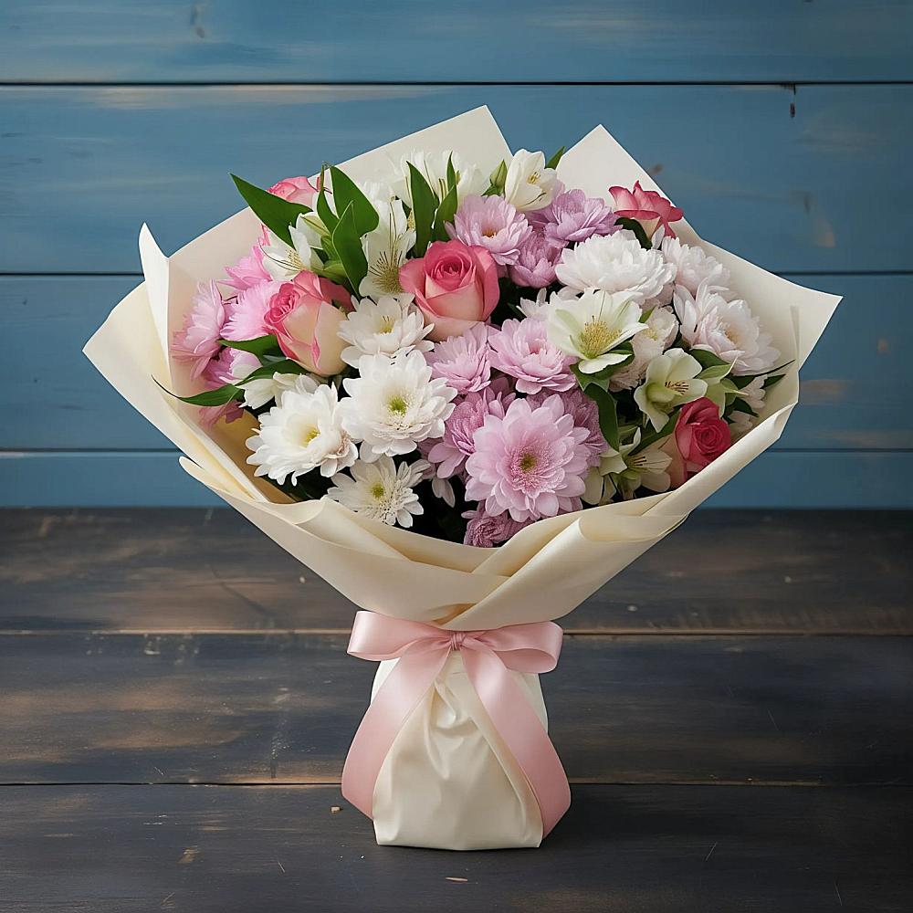 Букет цветов из: Хризантемы, Альстромерии и Розы в Богучаре